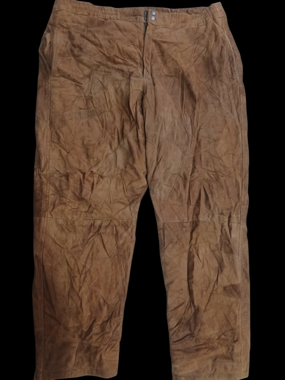 Men's Vintage 1990s Pathcwork Suede Brown Casual Pants L-xl